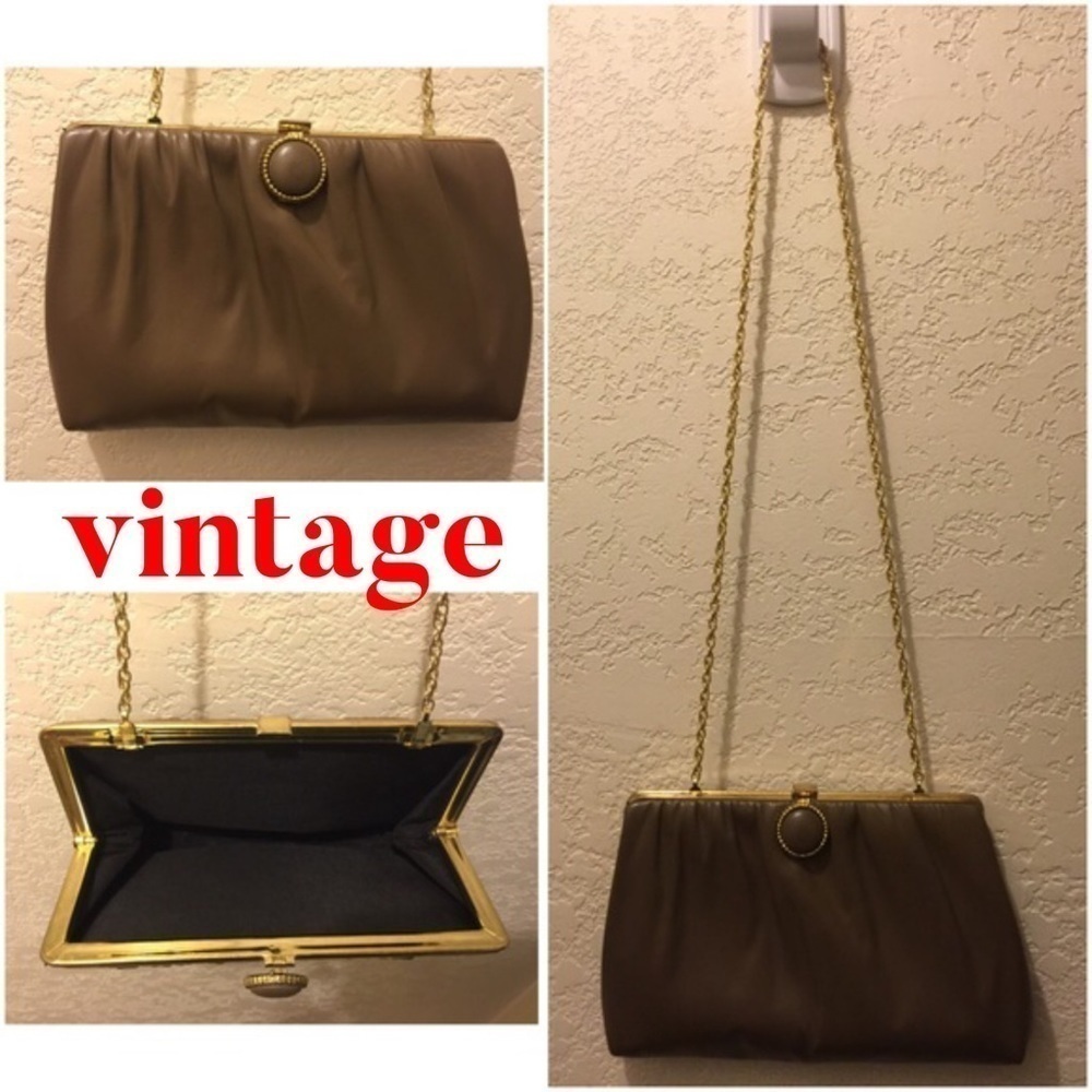 Vintage Ruffled Taupe Purse Crossbody